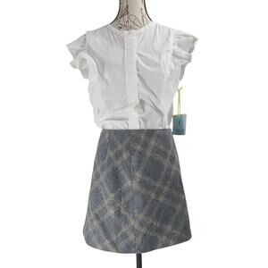 J Crew Women's wool skirt Grey pleated plaid Sz 8 Preppy Academia Twee Y2K vines